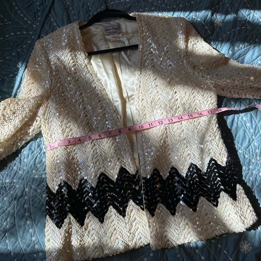 Grace Elements Cream Sequin Open Jacket With Blac… - image 8